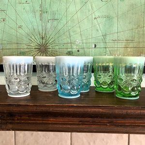 8 oz Molded Glass Tumblers - Blue, White, Green